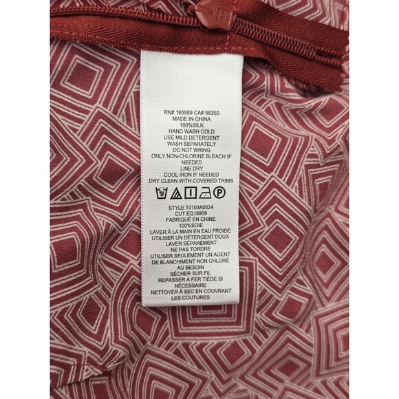 Equipment Arden Puff Sleeve Top Red Geometric Print Silk 6 - Picture 6 of 7